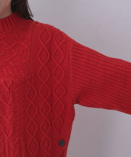 vis-`a-vis（ビサビ）の「【WEB限定】パッチワークケーブルニットプルオーバー（ニット/セーター・レディース・ブラック/ブルー系その他6/レッド/ラベンダー・FREE）」の20枚目の写真