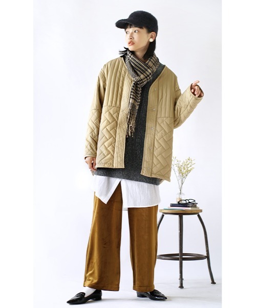 apartment department（アパートメントデパートメント）の「メランジ調 地柄ニット ワイドベスト（ベスト・レディース・チャコール/アイボリー・M）」の5枚目の写真