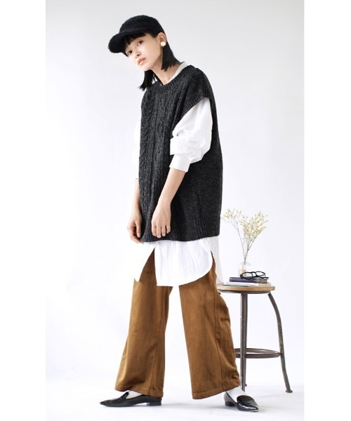 apartment department（アパートメントデパートメント）の「メランジ調 地柄ニット ワイドベスト（ベスト・レディース・チャコール/アイボリー・M）」の10枚目の写真