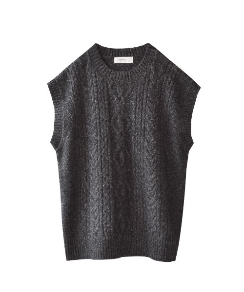apartment department（アパートメントデパートメント）の「メランジ調 地柄ニット ワイドベスト（ベスト・レディース・チャコール/アイボリー・M）」の6枚目の写真