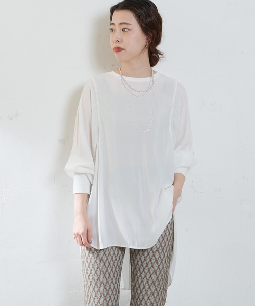 SHENERY（シーナリー）の「バックボタンシアーチュニック（シャツ/ブラウス・レディース・オフホワイト/ミント/ブラック・FREE）」の4枚目の写真