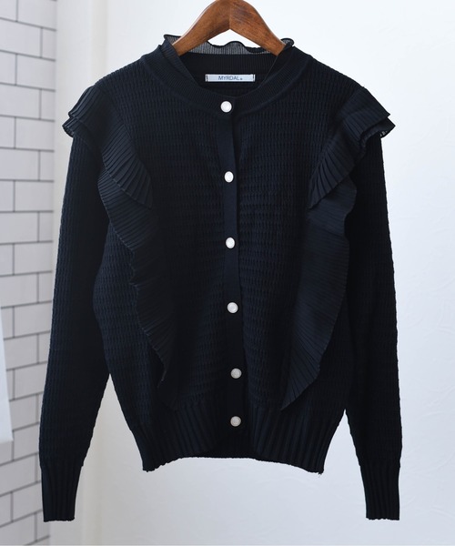 MYRDAL（ミュルダール）の「フリルニットカーディガン（カーディガン/ボレロ・レディース・ホワイト/ブラック/ベージュ・FREE）」の2枚目の写真