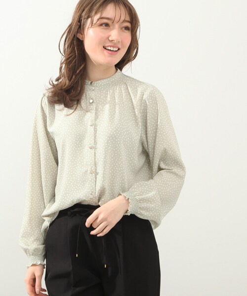 DRESKIP（ドレスキップ）の「◆シャ－リングドット柄ブラウス（シャツ/ブラウス・レディース・ライトグリーン系/ホワイト系8/ブラック系5/ライトイエロー系6・02/04/03）」の4枚目の写真