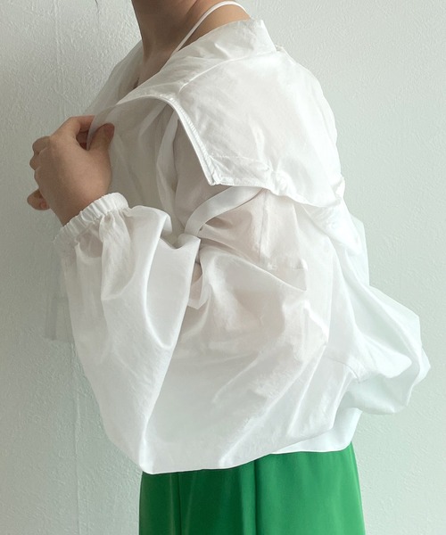 w closet（ダブルクローゼット）の「シアーナイロンドロップショルダーフードZIP（ナイロンジャケット・レディース・オフホワイト/ピンク/ターコイズブルー/ライトベージュ・FREE）」の7枚目の写真