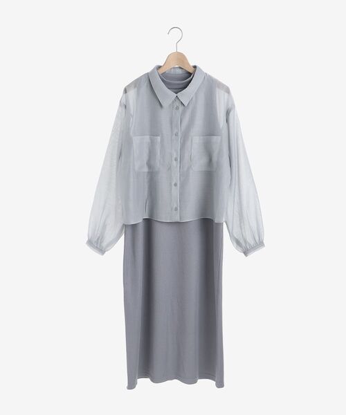 MAJESTIC LEGON（マジェスティックレゴン）の「シャツセットカットワンピース（ワンピース・レディース・ブルー/アイボリー/オフホワイト・MEDIUM）」の3枚目の写真