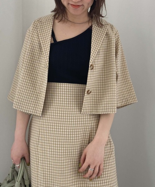 archives(アルシーヴ)の「【setupにも】チェックショートシャツジャケット(テーラードジャケット・レディース・ベージュ/ネイビー/グリーン・MEDIUM)」の11枚目の写真