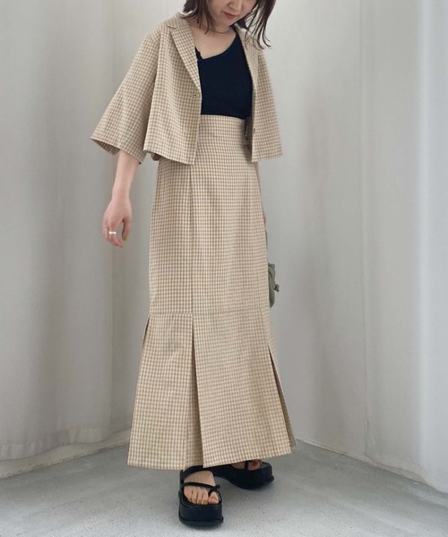 archives(アルシーヴ)の「【setupにも】チェックショートシャツジャケット(テーラードジャケット・レディース・ベージュ/ネイビー/グリーン・MEDIUM)」の15枚目の写真