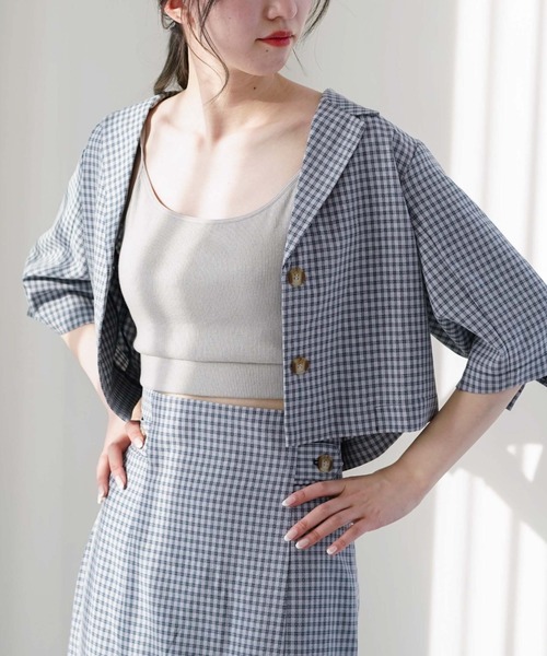 archives(アルシーヴ)の「【setupにも】チェックショートシャツジャケット(テーラードジャケット・レディース・ベージュ/ネイビー/グリーン・MEDIUM)」の16枚目の写真