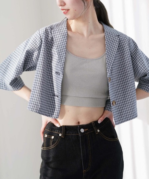 archives(アルシーヴ)の「【setupにも】チェックショートシャツジャケット(テーラードジャケット・レディース・ベージュ/ネイビー/グリーン・MEDIUM)」の17枚目の写真