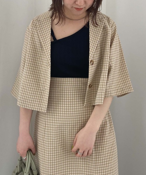 archives(アルシーヴ)の「【setupにも】チェックショートシャツジャケット(テーラードジャケット・レディース・ベージュ/ネイビー/グリーン・MEDIUM)」の12枚目の写真