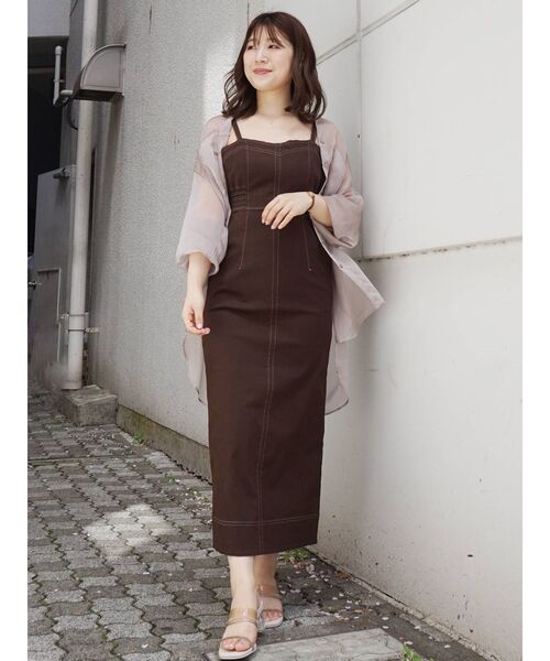 MERCURYDUO（マーキュリーデュオ）の「サイドシャーリングタイトジャンスカ（ジャンパースカート・レディース・インディゴブルー/ブラウン/アイボリー・SMALL/MEDIUM）」の19枚目の写真