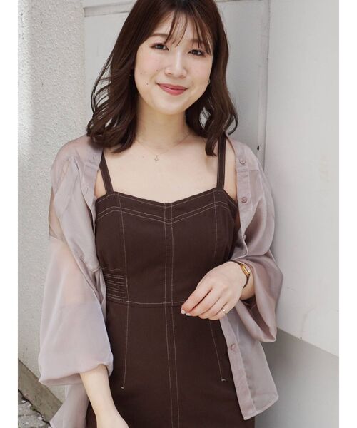 MERCURYDUO（マーキュリーデュオ）の「サイドシャーリングタイトジャンスカ（ジャンパースカート・レディース・インディゴブルー/ブラウン/アイボリー・SMALL/MEDIUM）」の18枚目の写真