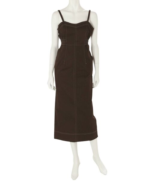 MERCURYDUO（マーキュリーデュオ）の「サイドシャーリングタイトジャンスカ（ジャンパースカート・レディース・インディゴブルー/ブラウン/アイボリー・SMALL/MEDIUM）」の16枚目の写真