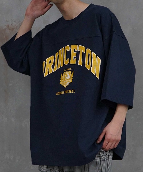 JOKER（ジョーカー）の「フットボール プリント 半袖 Tシャツ 秋服（Tシャツ/カットソー・メンズ・ブラック/ネイビー/オフホワイト/オレンジ/グリーン/オートミール・M/L）」の6枚目の写真