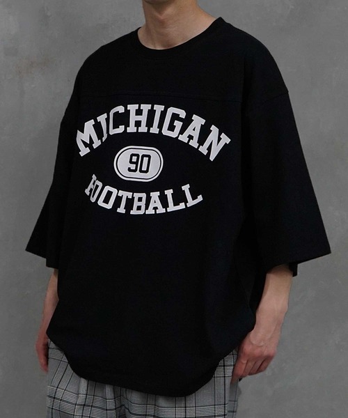 JOKER（ジョーカー）の「フットボール プリント 半袖 Tシャツ 秋服（Tシャツ/カットソー・メンズ・ブラック/ネイビー/オフホワイト/オレンジ/グリーン/オートミール・M/L）」の3枚目の写真