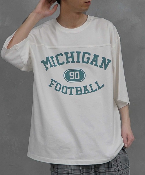 JOKER（ジョーカー）の「フットボール プリント 半袖 Tシャツ 秋服（Tシャツ/カットソー・メンズ・ブラック/ネイビー/オフホワイト/オレンジ/グリーン/オートミール・M/L）」の7枚目の写真