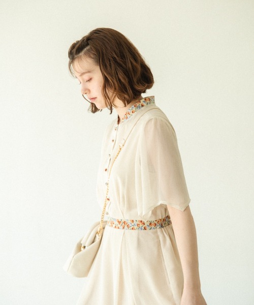 【I AM MARI】チューリップ スリーブ シースルー切替 ワンピース idem（イデム）の「tulip chiffon onepiece/チューリップ柄