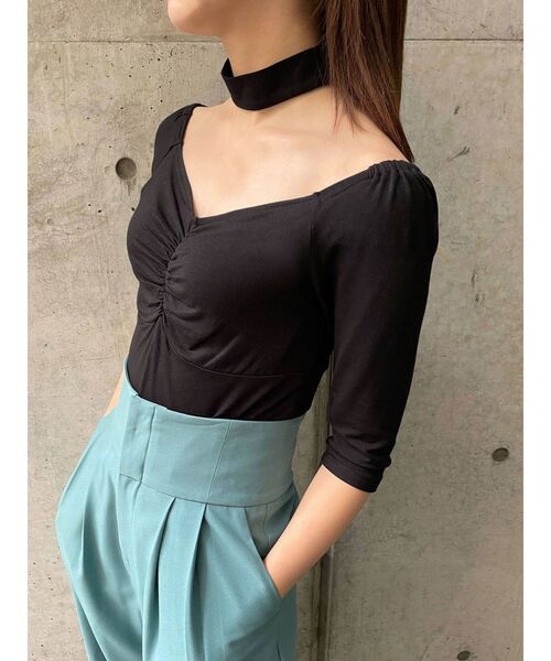 EMODA(エモダ)の「ギャザーポイントコンパクトトップ(Tシャツ/カットソー・レディース・ブルー/ブラック/ホワイト・FREE)」の9枚目の写真