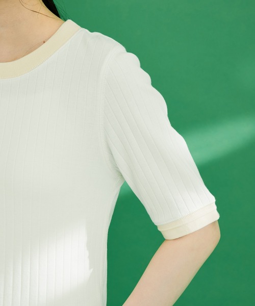 ADAM ET ROPE'（アダムエロペ）の「【WEB限定】バイカラープルオーバー（Tシャツ/カットソー・レディース・ブルー系その他/ホワイト系その他/ホワイト系その他3/グリーン系その他・FREE）」の6枚目の写真