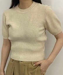 パフスリーブクロップニット