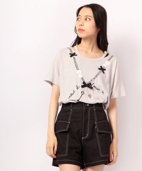 Anna Nicola（アンナニコラ）の「Anna Nicola アクセサリー柄加工 Tシャツ（Tシャツ/カットソー・レディース・グレー/オフホワイト/シルバーグレー・38）」の12枚目の写真