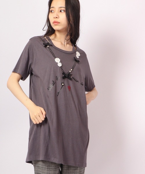 Anna Nicola（アンナニコラ）の「Anna Nicola アクセサリー柄加工 Tシャツ（Tシャツ/カットソー・レディース・グレー/オフホワイト/シルバーグレー・38）」の8枚目の写真