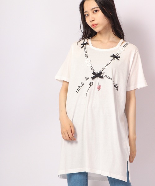 Anna Nicola（アンナニコラ）の「Anna Nicola アクセサリー柄加工 Tシャツ（Tシャツ/カットソー・レディース・グレー/オフホワイト/シルバーグレー・38）」の4枚目の写真
