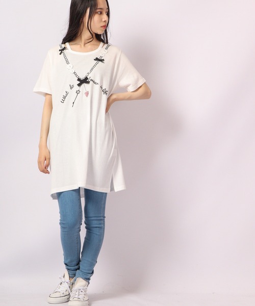Anna Nicola（アンナニコラ）の「Anna Nicola アクセサリー柄加工 Tシャツ（Tシャツ/カットソー・レディース・グレー/オフホワイト/シルバーグレー・38）」の7枚目の写真