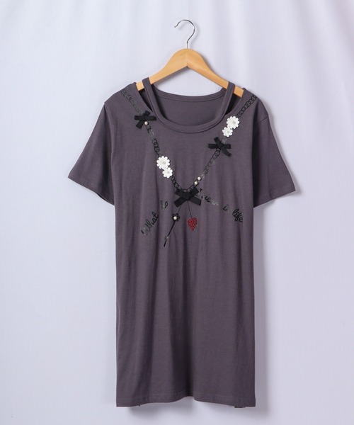 Anna Nicola（アンナニコラ）の「Anna Nicola アクセサリー柄加工 Tシャツ（Tシャツ/カットソー・レディース・グレー/オフホワイト/シルバーグレー・38）」の18枚目の写真