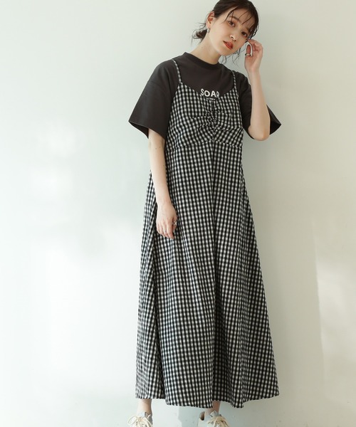 N.(N. Natural Beauty Basic)(エヌエヌナチュラルビューティーベーシック)の「【追加生産】◆ギンガムチェック切替ワンピース(ワンピース・レディース・ブラック/オレンジ・MEDIUM)」の1枚目の写真