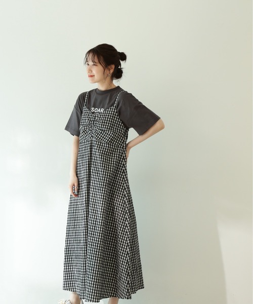 N.(N. Natural Beauty Basic)(エヌエヌナチュラルビューティーベーシック)の「【追加生産】◆ギンガムチェック切替ワンピース(ワンピース・レディース・ブラック/オレンジ・MEDIUM)」の3枚目の写真