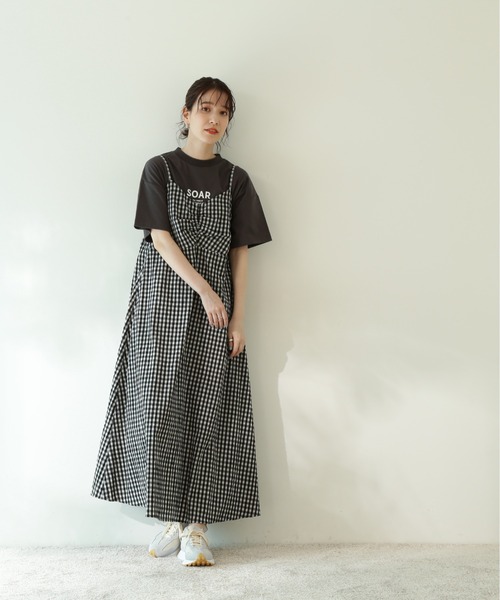 N.(N. Natural Beauty Basic)(エヌエヌナチュラルビューティーベーシック)の「【追加生産】◆ギンガムチェック切替ワンピース(ワンピース・レディース・ブラック/オレンジ・MEDIUM)」の5枚目の写真