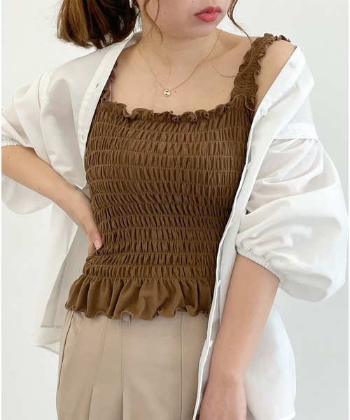 SLURR（スラ―）の「シャーリングキャミソール（キャミソール・レディース・ブラック/ブラウン/アイボリー・FREE）」の11枚目の写真