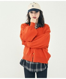 8色展開べっ甲ボタンボリュームスリーブニットカーディガン