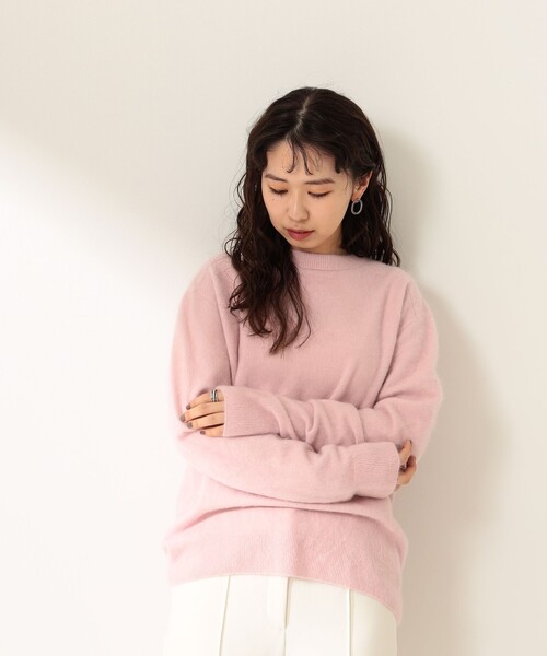 美品＊エイトン ファーカシミヤクルーネックニット L ピンク 日本製 長袖 秋冬 ATON（エイトン）の「ATON / ガーメントダイ カシミヤ クルー
