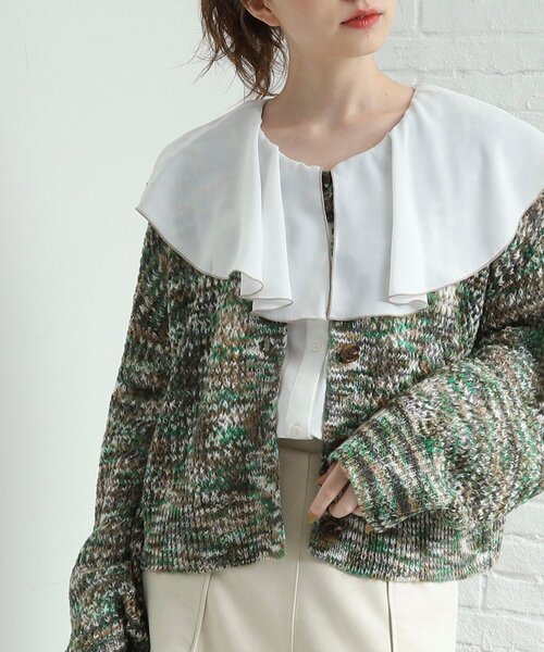 Cutie Blonde(キューティーブロンド)の「◆MIXカラーメッシュカーディガン(カーディガン/ボレロ・レディース・チャコール/ダークグリーン系3/ピンク系8・00)」の1枚目の写真