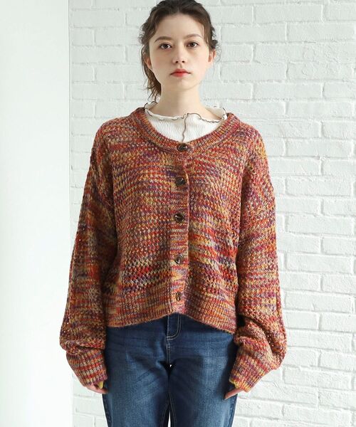 Cutie Blonde(キューティーブロンド)の「◆MIXカラーメッシュカーディガン(カーディガン/ボレロ・レディース・チャコール/ダークグリーン系3/ピンク系8・00)」の4枚目の写真