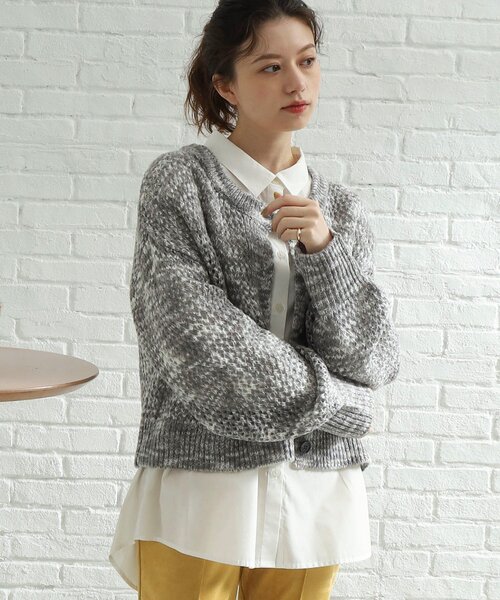 Cutie Blonde(キューティーブロンド)の「◆MIXカラーメッシュカーディガン(カーディガン/ボレロ・レディース・チャコール/ダークグリーン系3/ピンク系8・00)」の11枚目の写真