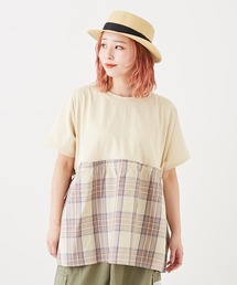 CUBE SUGAR（キューブシュガー）の「WEB限定カットソー×チェックドッキングTブラウス（Tシャツ/カットソー）」