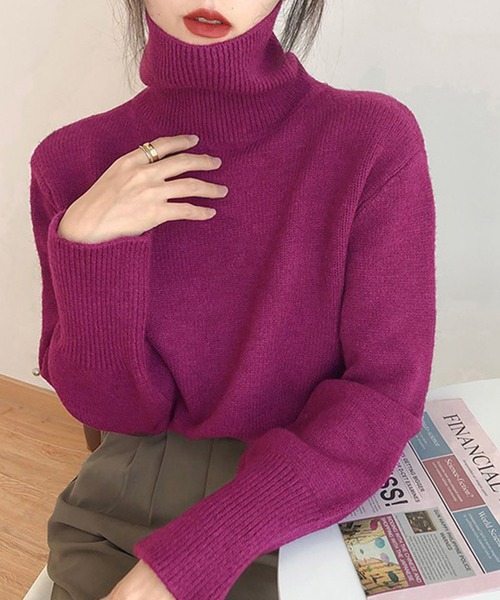 Chaco closet（チャコ クローゼット）の「細リブタートルネックニットプルオーバー（ニット/セーター・レディース・ブラック/オレンジ/ベージュ/パープル/ネイビー/ホワイト/ブラウン・FREE）」の6枚目の写真