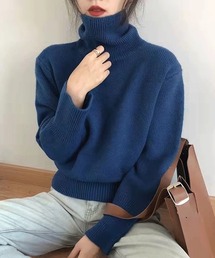 細リブタートルネックニットプルオーバー