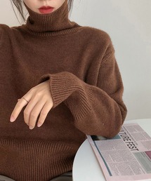 細リブタートルネックニットプルオーバー