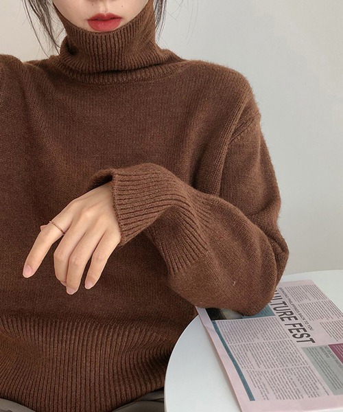 Chaco closet（チャコ クローゼット）の「細リブタートルネックニットプルオーバー（ニット/セーター・レディース・ブラック/オレンジ/ベージュ/パープル/ネイビー/ホワイト/ブラウン・FREE）」の3枚目の写真