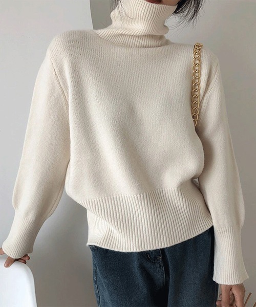 Chaco closet（チャコ クローゼット）の「細リブタートルネックニットプルオーバー（ニット/セーター・レディース・ブラック/オレンジ/ベージュ/パープル/ネイビー/ホワイト/ブラウン・FREE）」の2枚目の写真