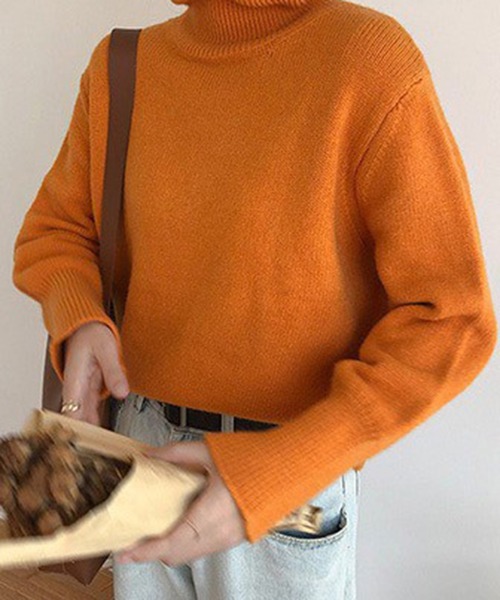 Chaco closet（チャコ クローゼット）の「細リブタートルネックニットプルオーバー（ニット/セーター・レディース・ブラック/オレンジ/ベージュ/パープル/ネイビー/ホワイト/ブラウン・FREE）」の7枚目の写真