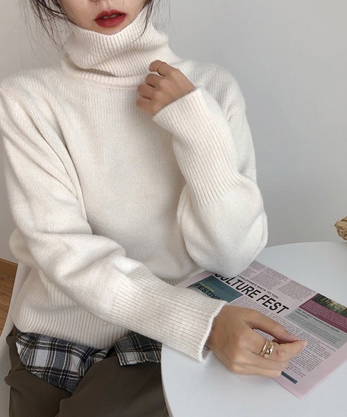 Chaco closet（チャコ クローゼット）の「細リブタートルネックニットプルオーバー（ニット/セーター・レディース・ブラック/オレンジ/ベージュ/パープル/ネイビー/ホワイト/ブラウン・FREE）」の12枚目の写真