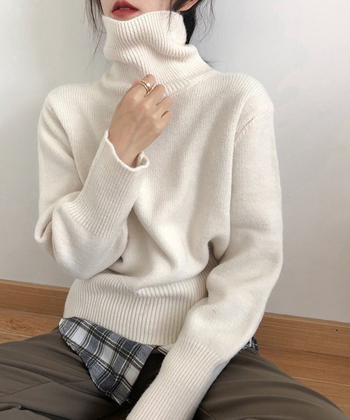 Chaco closet（チャコ クローゼット）の「細リブタートルネックニットプルオーバー（ニット/セーター・レディース・ブラック/オレンジ/ベージュ/パープル/ネイビー/ホワイト/ブラウン・FREE）」の18枚目の写真