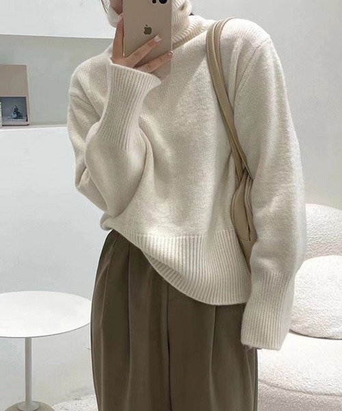 Chaco closet（チャコ クローゼット）の「細リブタートルネックニットプルオーバー（ニット/セーター・レディース・ブラック/オレンジ/ベージュ/パープル/ネイビー/ホワイト/ブラウン・FREE）」の22枚目の写真