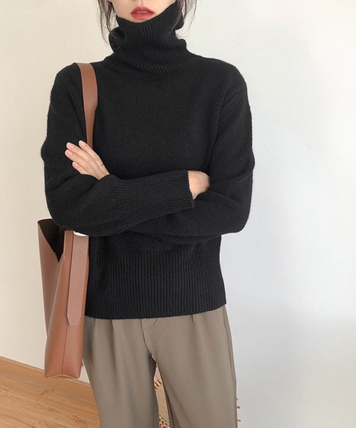 Chaco closet（チャコ クローゼット）の「細リブタートルネックニットプルオーバー（ニット/セーター・レディース・ブラック/オレンジ/ベージュ/パープル/ネイビー/ホワイト/ブラウン・FREE）」の8枚目の写真