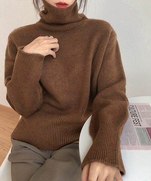 Chaco closet（チャコ クローゼット）の「細リブタートルネックニットプルオーバー（ニット/セーター・レディース・ブラック/オレンジ/ベージュ/パープル/ネイビー/ホワイト/ブラウン・FREE）」の19枚目の写真